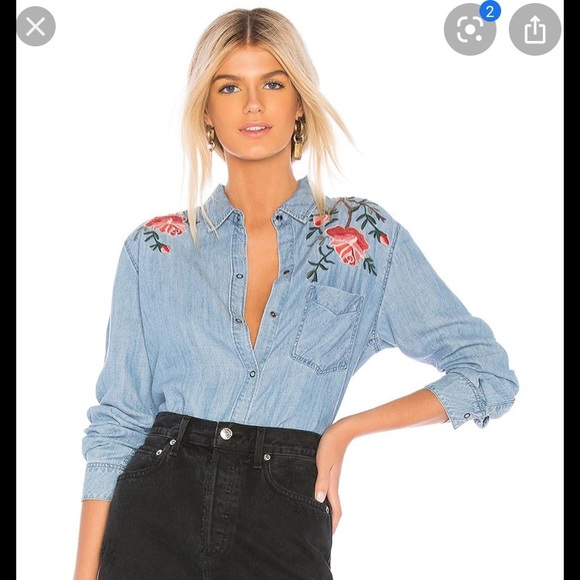 Rails Tops - Rails embroidered denim shirt